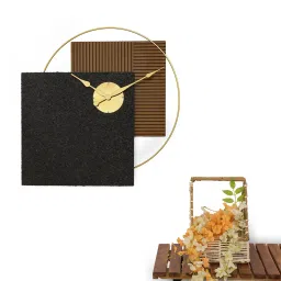 ARTYPILLAR 24In Square Wooden Groove and Coral Pattern Work and Golden Ring Wall Clock image 1