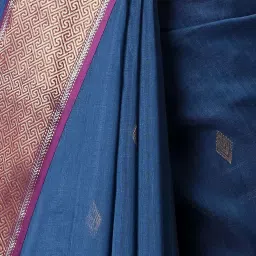 Taneira Blue Silk Woven Saree With Unstitched Blouse image 5