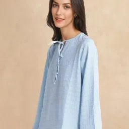 RAREISM Blue Cotton Blend Solid Long Sleeves Top image 4