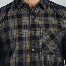 JadeBlue Navy Cotton Slim Fit Checked Shirt image 5