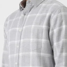Greenfibre Grey Cotton Slim Fit Checked Shirt image 5
