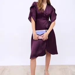 Styli Women V-Neck Wrap Midi Dress with Flared Sleeves-image-94