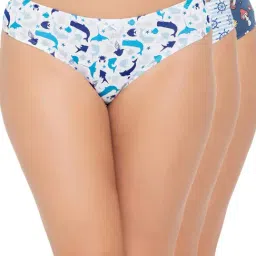 Clovia Blue Cotton Printed Thong - Pack Of 3-image-15