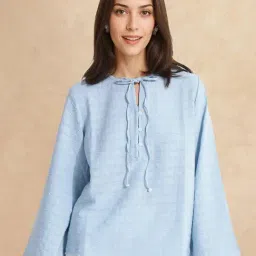 RAREISM Blue Cotton Blend Solid Long Sleeves Top-picture-27