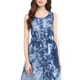 StyleStone Blue Printed Fit & Flare Dress image 1