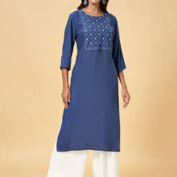 Rangmanch by Pantaloons Blue Embroidered Straight Kurta-picture-46