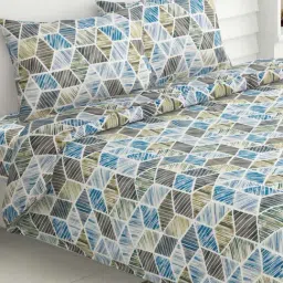 Haus & Kinder Blue Cotton 186 TC Prism Delight Blue Printed Double Bedsheet with 2 Pillow Covers-picture-37
