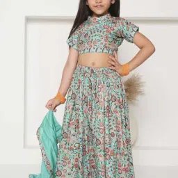 Little Bansi Green Cotton Floral Print Lehenga Set-picture-12