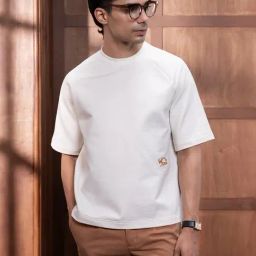 Andamen Off-White Cotton Solid Relaxed Fit T-Shirt-picture-29