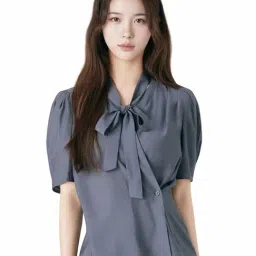 Roem Charcoal Regular Fit Tie Wrap Blouse-picture-13