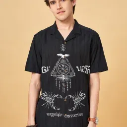 7 Alt by Pantaloons Black Cotton Relaxed Fit Printed Shirt-image-32