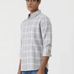 Greenfibre Grey Cotton Slim Fit Checked Shirt image 2