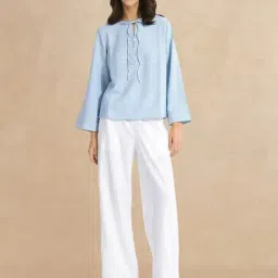 RAREISM Blue Cotton Blend Solid Long Sleeves Top image 5