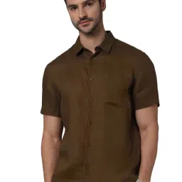 celio* Dark Brown Regular Fit Linen Shirt-image-71