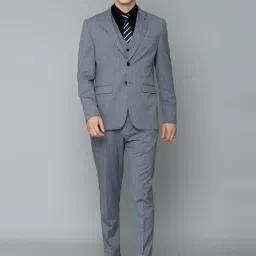 Louis Philippe Permapress Grey Slim Fit Checks Three Piece Suits image 1