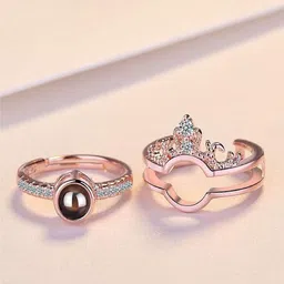 RUHI COLLECTION Set Of 2 Cubic Zirconia Studded Couple Adjustable Finger Rings-picture-38