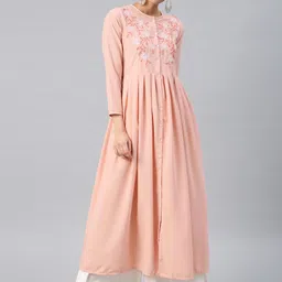 Vishudh Women Peach-Coloured Solid Straight Kurta-picture-11