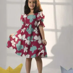 VASTRAMAY Girls Pink & Blue Floral Dresses-image-94