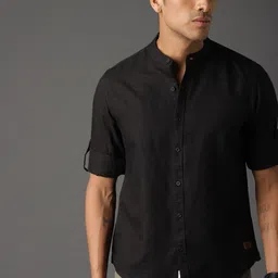 Roadster Men Black Cotton Linen Sustainable Casual Shirt-image-87