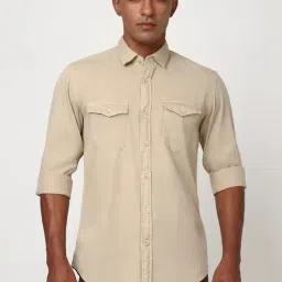 Peter England Beige Cotton Slim Fit Shirt-image-34