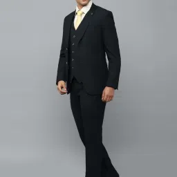 Louis Philippe Gods & Kings Navy Blue Slim Fit Self Pattern Three Piece Suits image 5