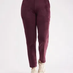 Fablestreet Maroon Cotton Relaxed Fit High Rise Trackpants-image-15