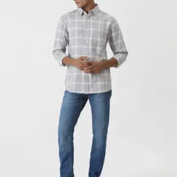 Greenfibre Grey Cotton Slim Fit Checked Shirt image 4