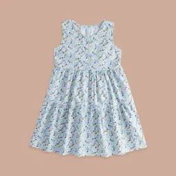 Pantaloons Junior White & Blue Cotton Printed Dress-image-19