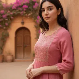 Rangita Pink Rayon Kurta image 3