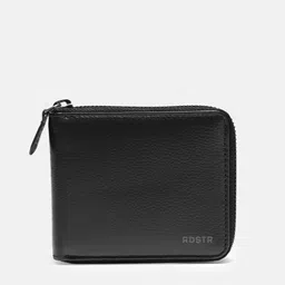 The Roadster Lifestyle Co Men Black Solid Leather Zip Around Wallet image 1