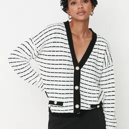Trendyol Women Black & White Striped Acrylic Cardigan Sweater-picture-15