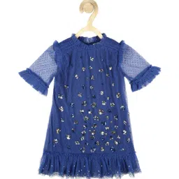 Peter England Kids Blue Embellished Dress-image-10