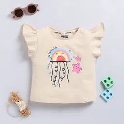 Happy Faces Girls Conversational Print Flutter Sleeves Pure Cotton Top-picture-11