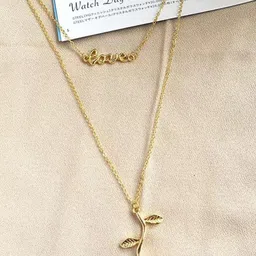 DressBerry Women Gold-Plated Double Layered Rose & Love Pendant Necklace image 2