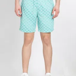 adidas Turquoise Regular Fit Allover Print MONOGRAM Sports Shorts-picture-27