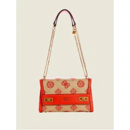 Guess Beige Monogram Katey Flap Sling Bag-image-26