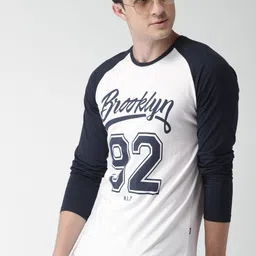 HIGHLANDER Men White & Navy Slim Fit Printed Round Neck T-shirt-picture-54