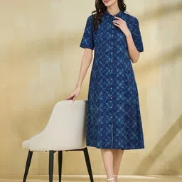 Fabindia Floral Print A-Line Midi Dress-image-7