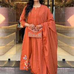 Aaghnya Floral Printed Notch Neck A-Line Kurta With Trousers And Dupatta-picture-41