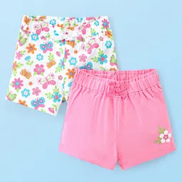 Babyhug Single Jersey Mid Thigh Shorts with Floral & Butterfly Print Pack of 2 - White & Pink-picture-28