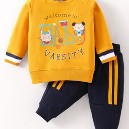Zero Cotton Knit Full Sleeves Winter Wear Sweatshirt & Joggers Set with Animal Print -Mustard & Navy-picture-47