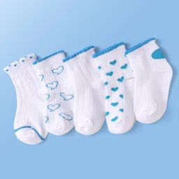 Doodle Poodle Cotton Knit Ankle Length Socks with Hearts Design Pack of 5 - Bright White-picture-29