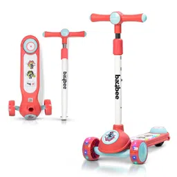 Baybee Rolo Kick Scooter for Kids, 3 Wheel Kids Scooter with 3 Height Adjustable Handle, Music & Rear Brake, Skate Scooter with PU LED Wheels, Runner Scooter for Kids (Pink)-picture-26