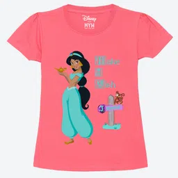Wear Your Mind Cotton Disney Alladin Featuring Half Sleeves Jasmine Printed Tee - Hot Pink-picture-34