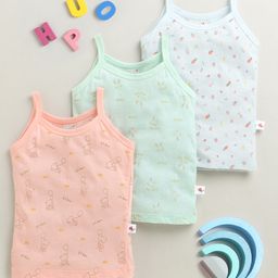 BUMZEE Cotton Sleeveless Slips with Animal & Tropical Theme Print Pack of 3 - Peach Light Green & Light Blue-picture-27