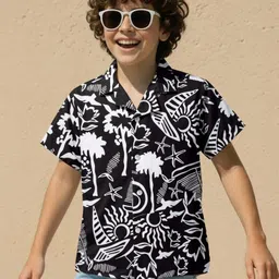 OLLINGTON ST. 100% Cotton Woven Half Sleeves Shirt with Nautical Theme Print - Black & White-picture-22