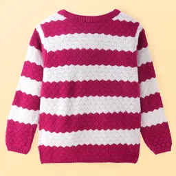 Pine Kids Knitted Full Sleeves Textured Pullover Sweater - White & Fuchsia image 2