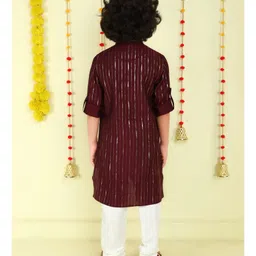 Ministitch Cotton Woven Full Sleeves Foil Striped Kurta Pyjama Set - Wine image 3