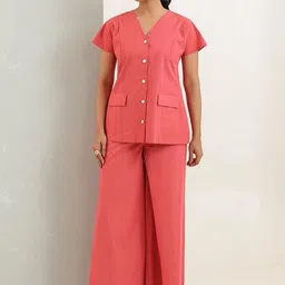 MISRI Short Sleeves V Neck Pure Cotton Shirt & Palazzo-picture-35