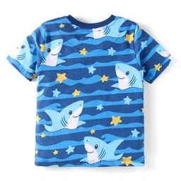 Babyhug Cotton Knit Half Sleeves Shorts Set with Shark Print - Blue image 3